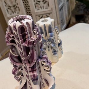 Handcrafted Purple and White Decorative Candles